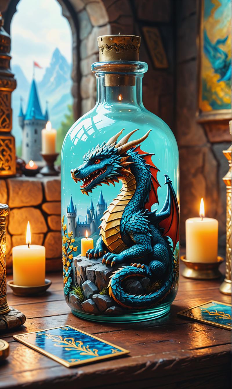 03346-1537461073-professional masterpiece, hyperrealism, acrylic painting on canvas, close up highly detailed 3d medieval castle, sitting dragon.png